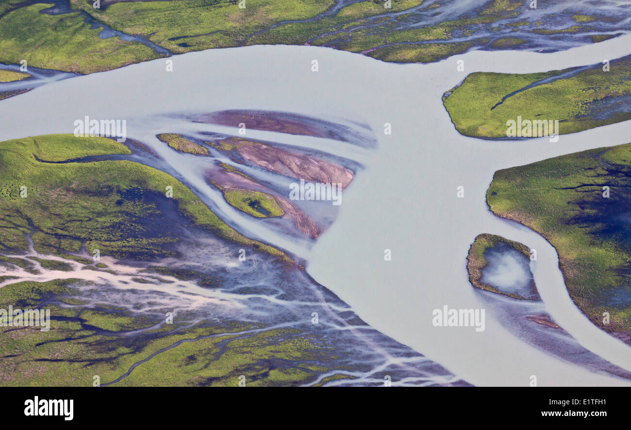 Aerial photography over a glacial river in the South Cariboo Chilcotin region of British Columbia Canada Stock Photo