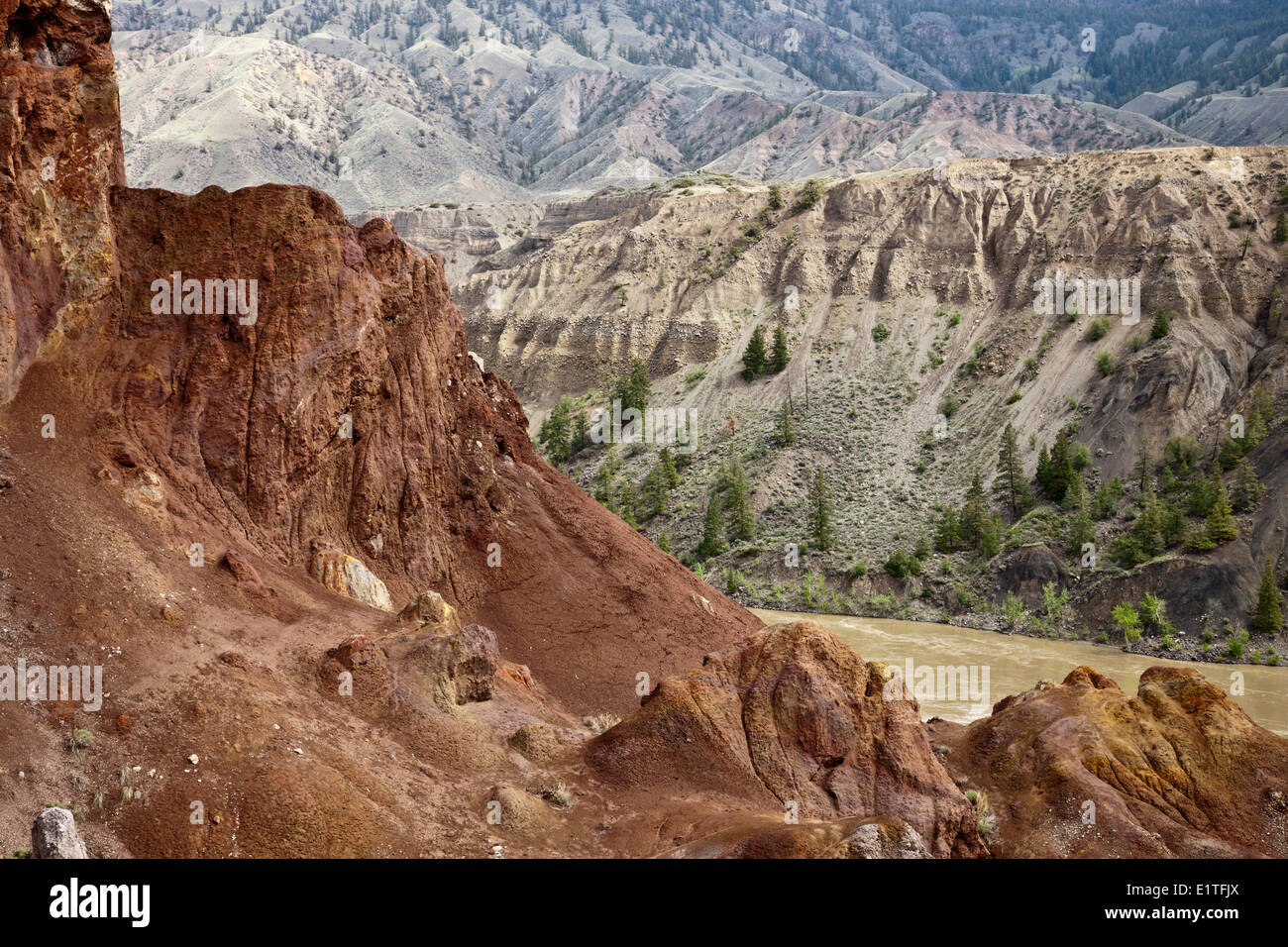 Geological formation along the Fraser River Canyon Stock Photo