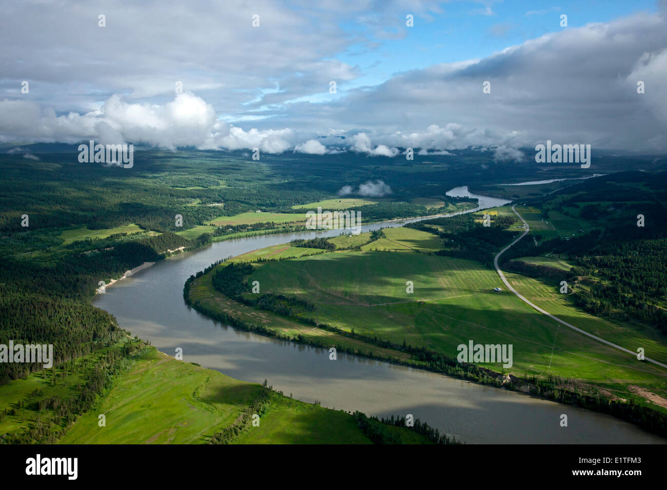 Aerial landscape of the Cariboo and the Fraser River, Cariboo Region, British Columbia, Canada Stock Photo