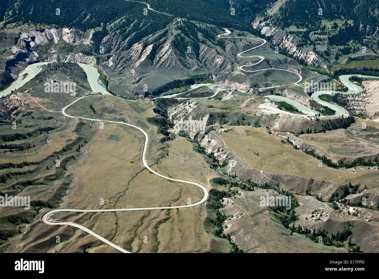 Aerial photography Farwell Canyon over the South Cariboo Chilcotin region of British Columbia Canada Stock Photo