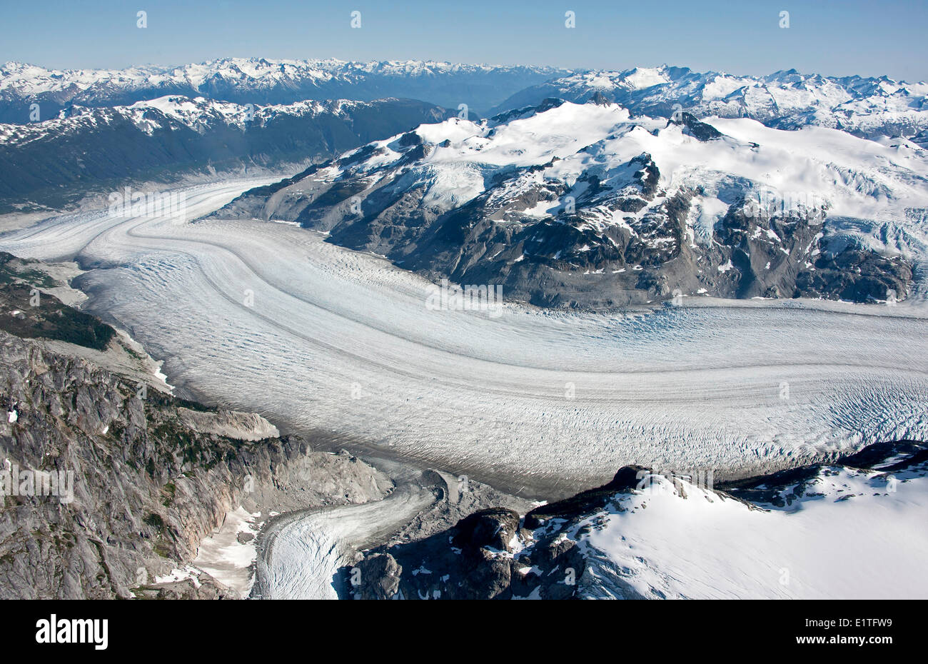 Aerial photography over the  Coast Mountains of British Columbia Canada Stock Photo