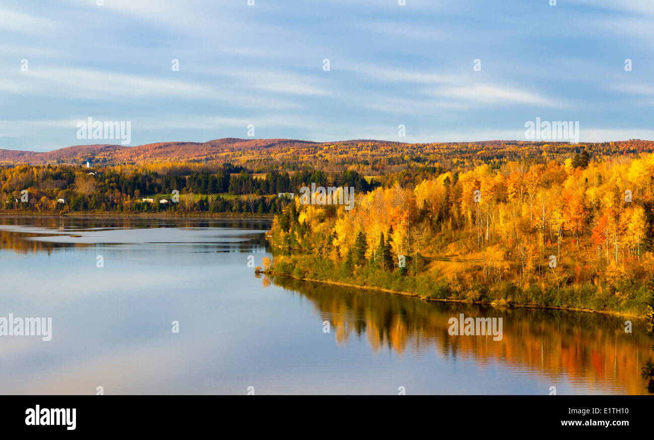 Reflection in Saint John River, Village of Perth-Andover, New Brunswick, Canada Stock Photo