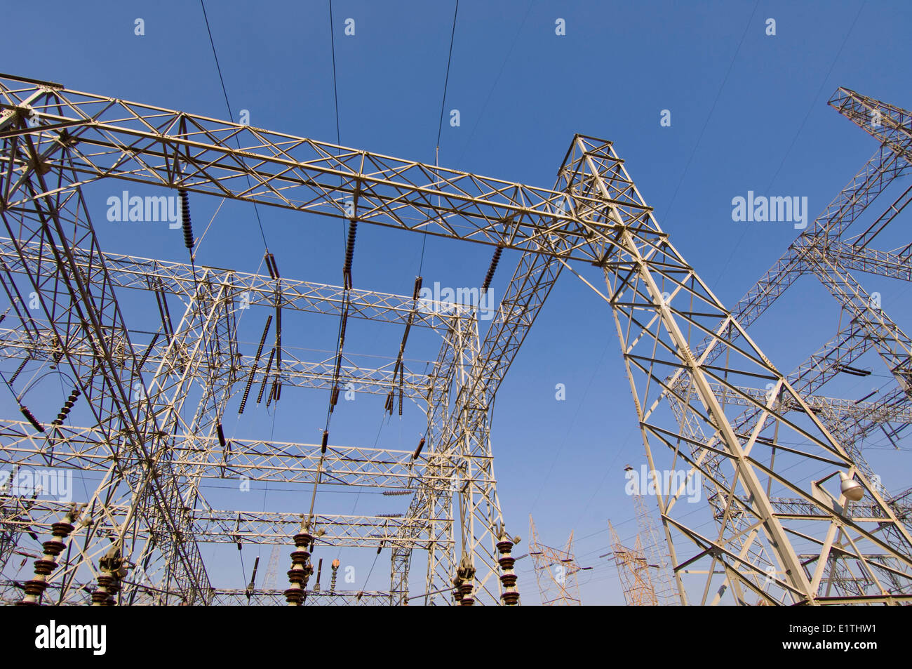Electrical power transmission lines, Hoover Dam, Nevada, USA Stock