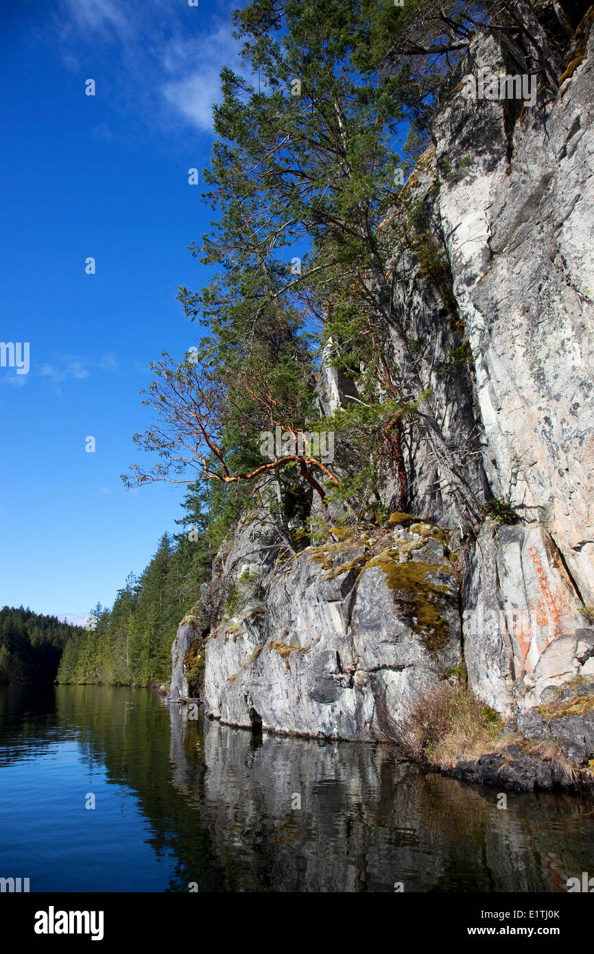 Native Rock Paintings, Pictographs, Sakinaw Lake, Summer, Sechelt Peninsula, Sunshine Coast, B.C., Canada Stock Photo