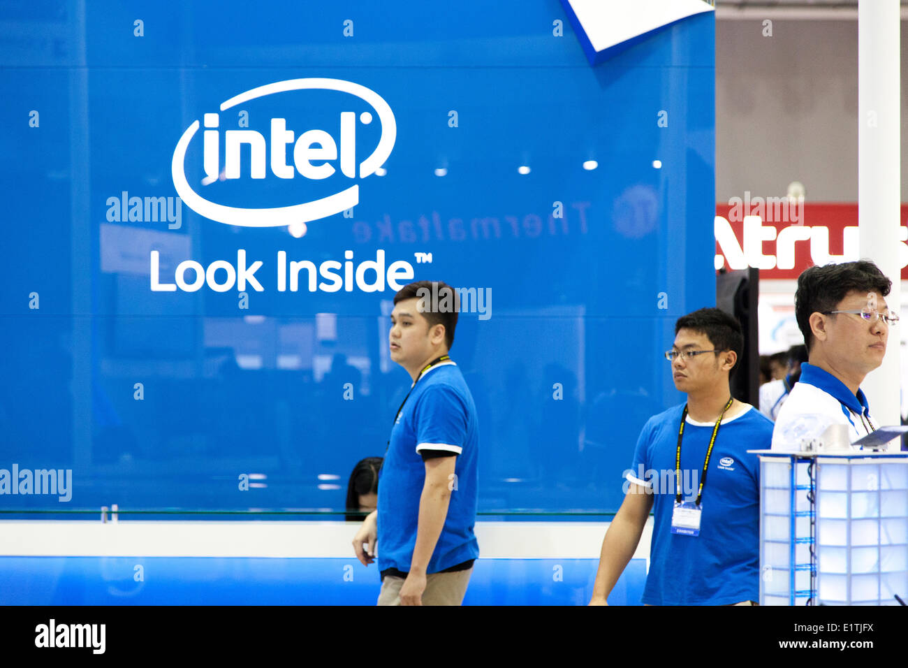 Intel booth at Computex 2014, Taipei, Taiwan, June 7, 2014. Computex is one of the largest computer and technology fairs in the world. (CTK Photo/Karel Picha) Stock Photo