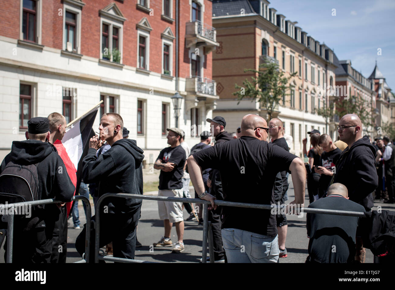 March of nationalists and neo fascists bloked by citizens and Antifa groups in Dresden, Germany, on June 7, 2014. (CTK Photo/Tomas Senkar) Stock Photo