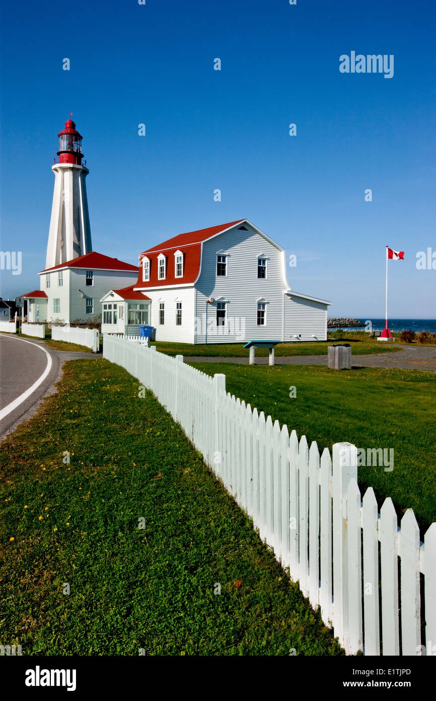 Lighthouse at Pointe-au-Père Maritime Historic Site,  Quebec, Canada Stock Photo
