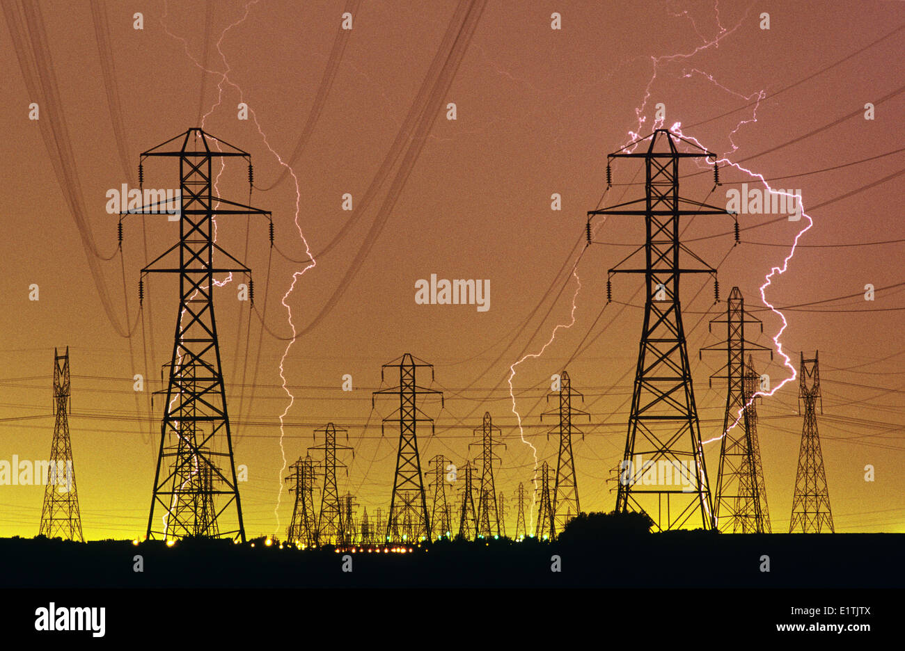 lightning/electrical towers, near Winnipeg, Manitoba, Canada Stock