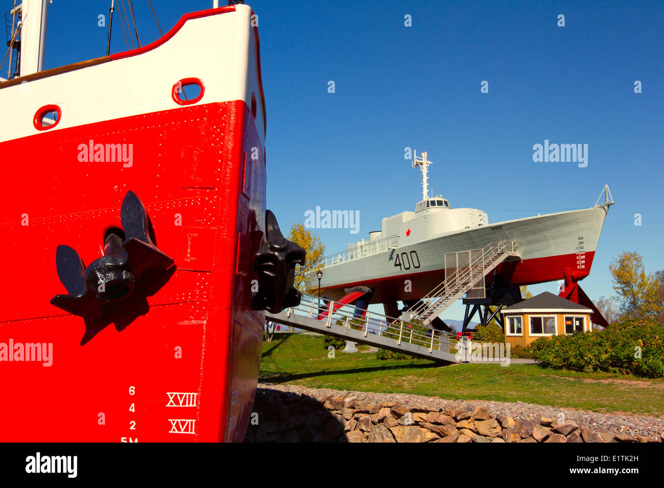 The Ernest Lapointe icebreaker and the HMCS Bras d'Or at the Musée maritime du Québec, L'Islet-sur-Mer, Quebec, Canada Stock Photo