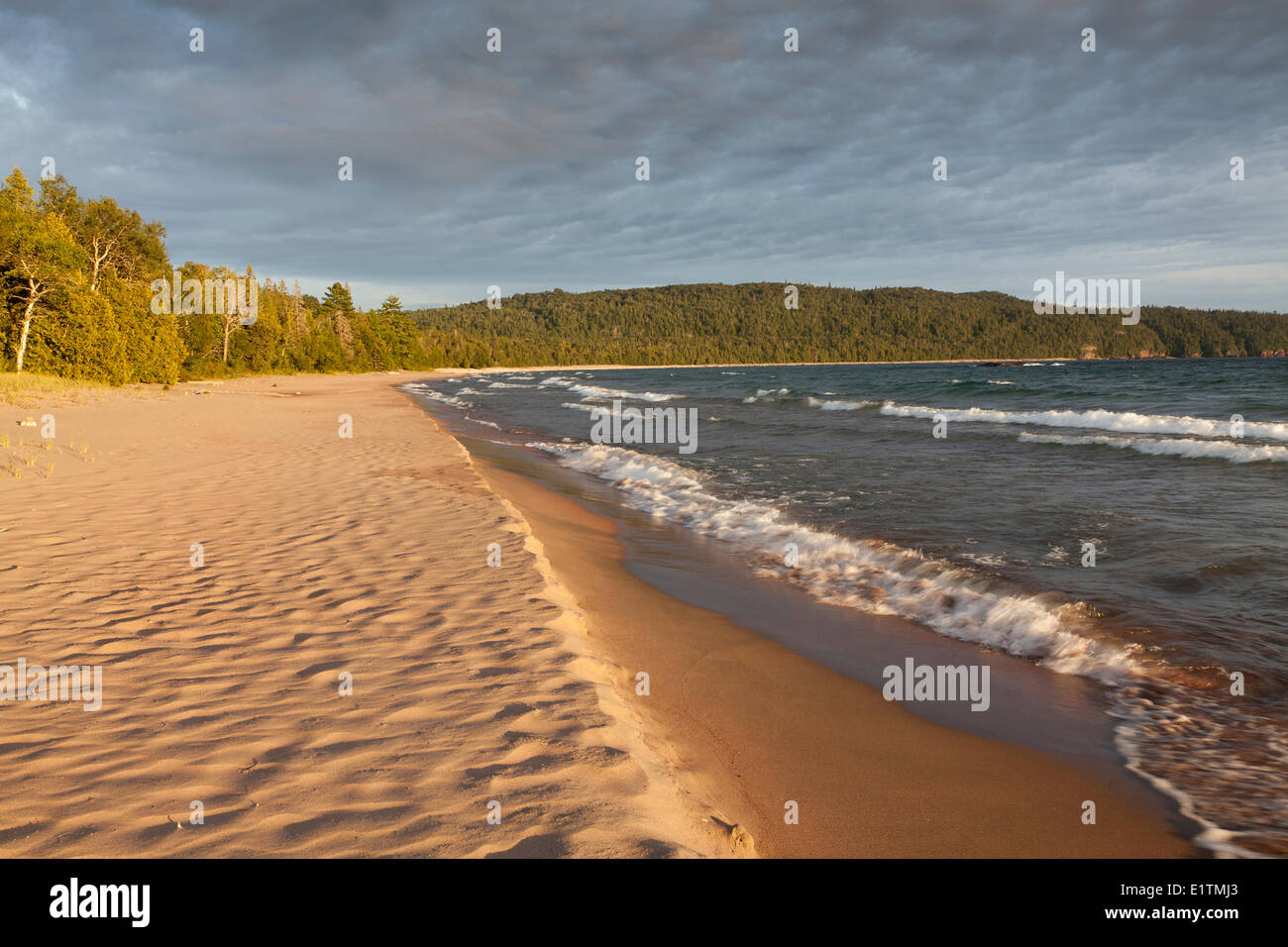 Sandy beach on Gargantua Bay on Lake Superior in Lake Superior Provincial Park, Ontario Stock Photo