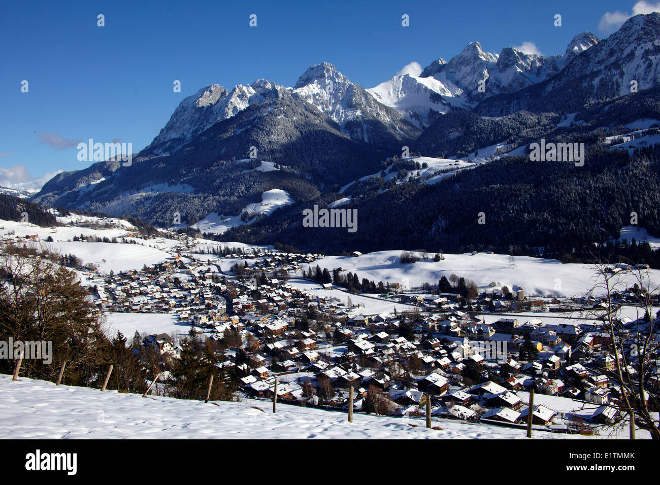 Europe, Switzerland, Vaud Canton, Chateau d'Oex city Stock Photo