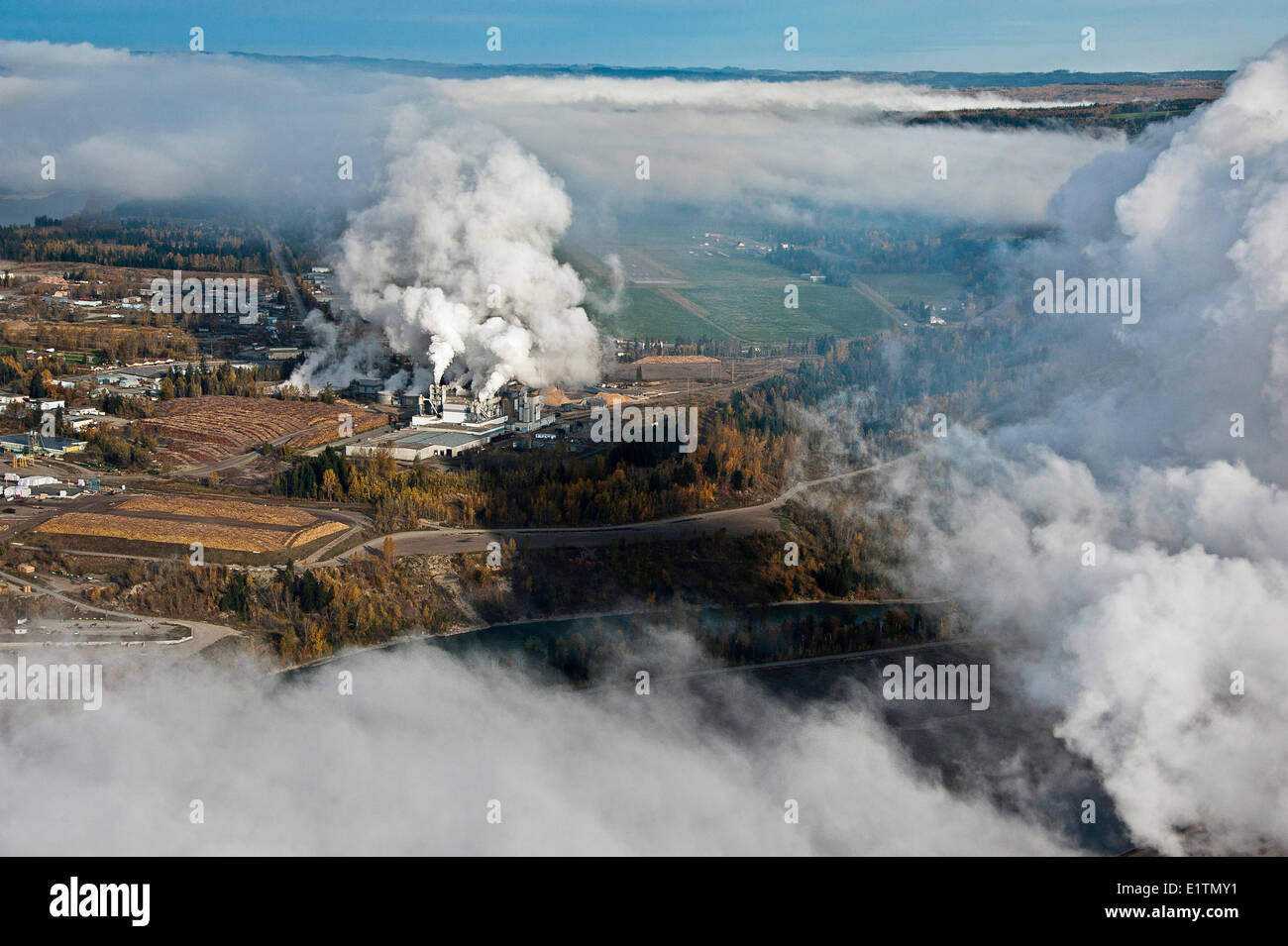 Aerial photography, Quesnel, Pulpmill, British Columbia, Canada, Stock Photo