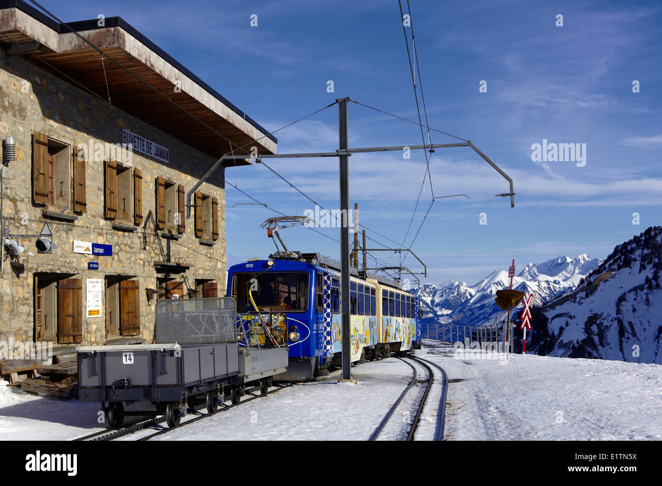 Europe, Switzerland, Vaud canton, Jaman station, rack railway Stock Photo