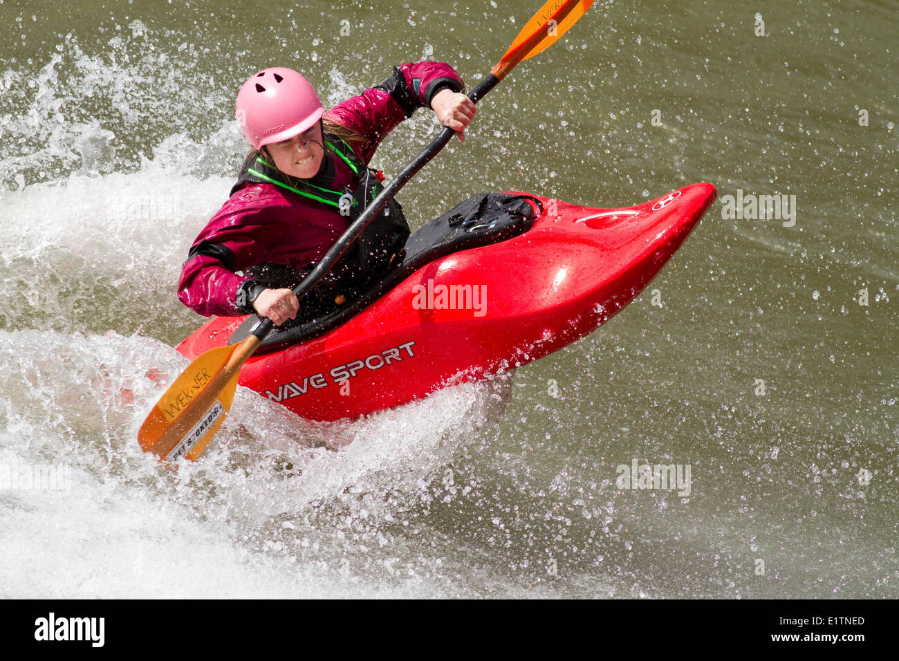 Whitewater kayaking, Thompson River, Spences Bridge, BC, Canada Stock Photo