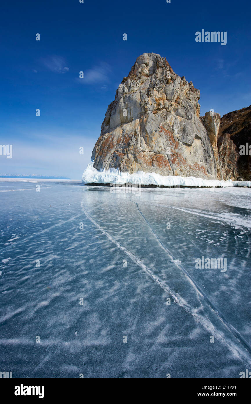 Russia, Siberia, Irkutsk oblast, Baikal lake, Maloe More (little sea), frozen lake during winter, Olkhon island Stock Photo
