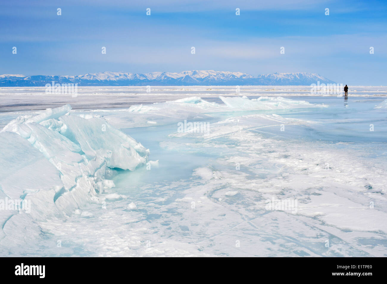 Russia, Siberia, Irkutsk oblast, Baikal lake, Maloe More (little sea), frozen lake during winter, Olkhon island Stock Photo