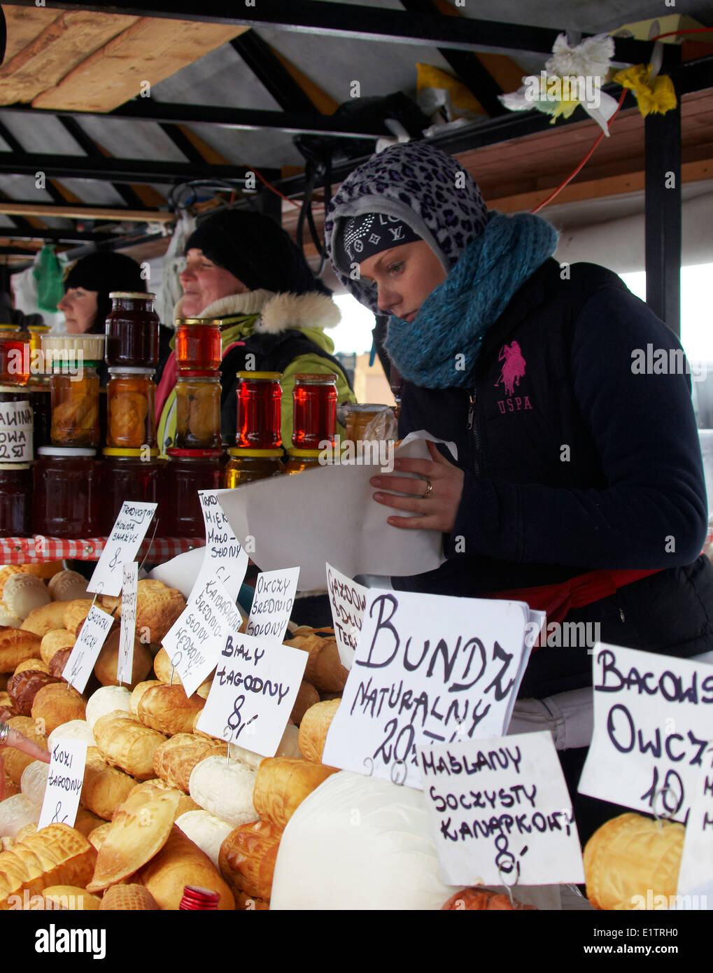 Europe, Poland, Malopolska province, Zakopane city, cheese shop Stock