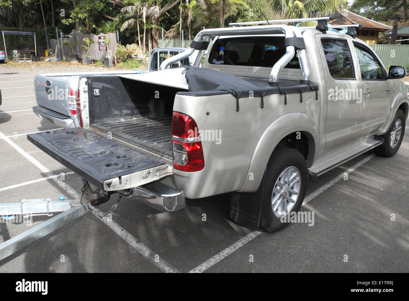Toyota ute utility vehicle in Sydney with rear tray open and platform lowered,NSW,Australia Stock Photo