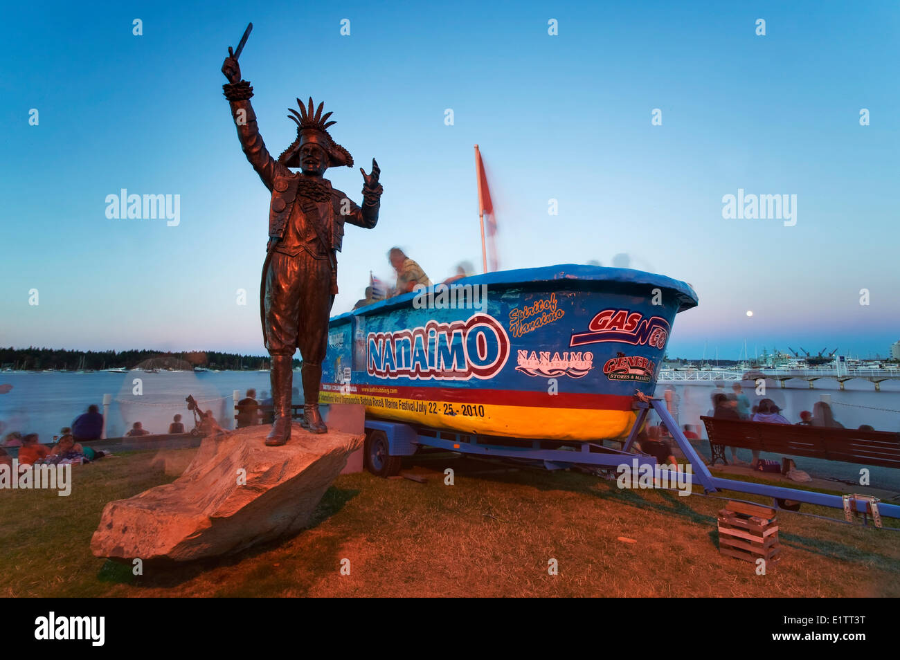 A Bronze statue of past mayor Frank Ney, stands at Nanaimo's waterfront