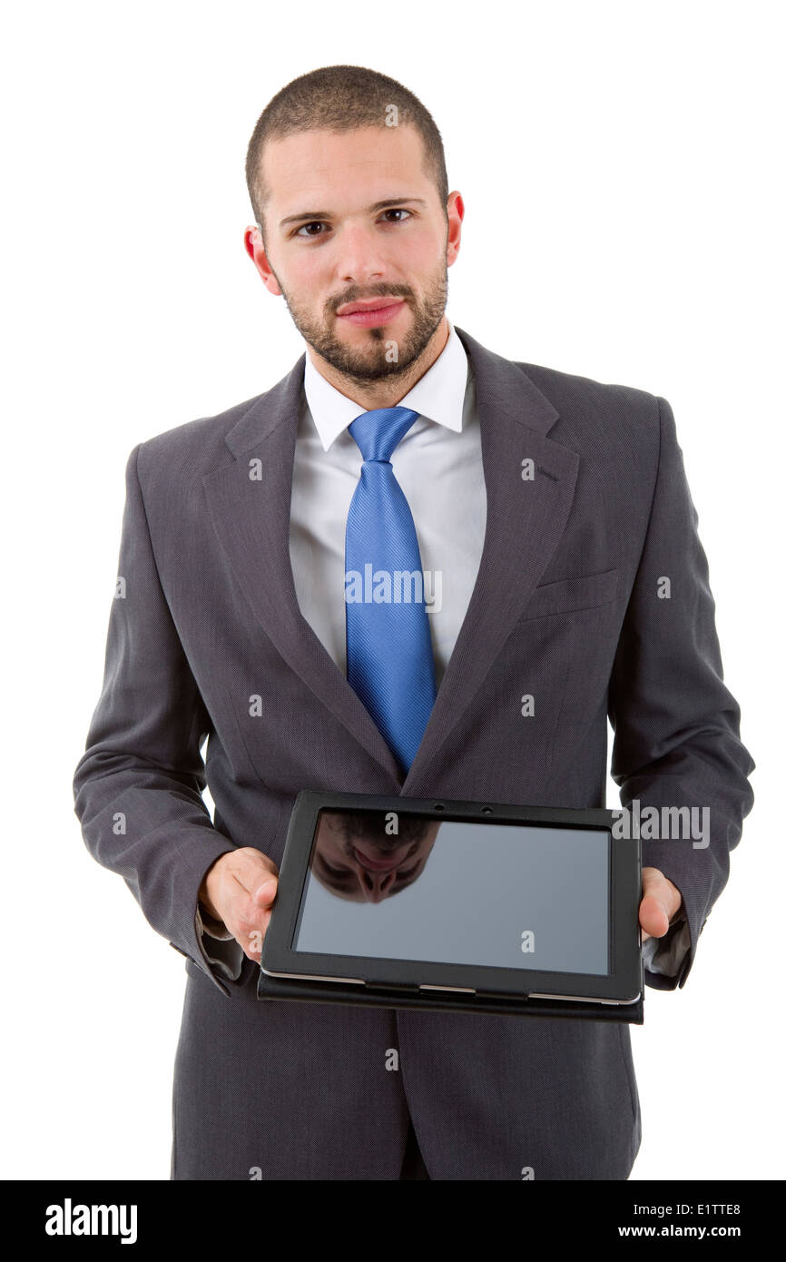 businessman using touch pad of tablet pc, isolated Stock Photo - Alamy
