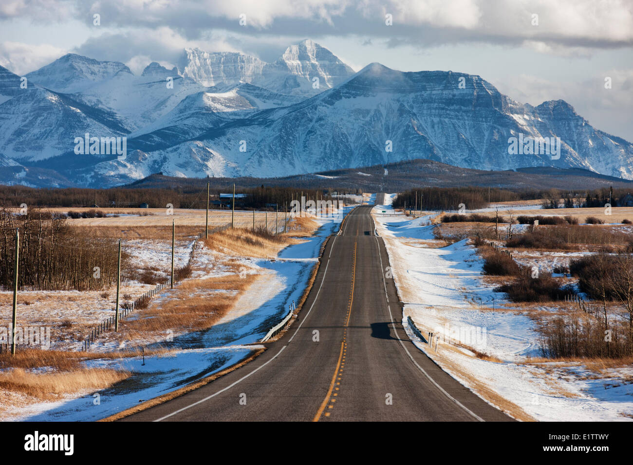 View of Mountains in winter, Twin Butte, Alberta, Canada Stock Photo