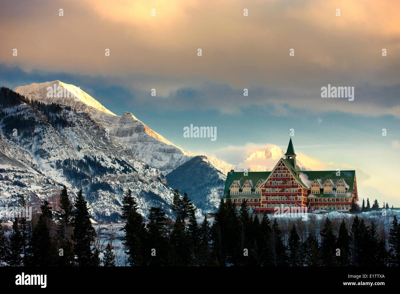 Prince of Wales Hotel National Historic Site in Waterton Lakes National Park, Alberta, Canada Stock Photo