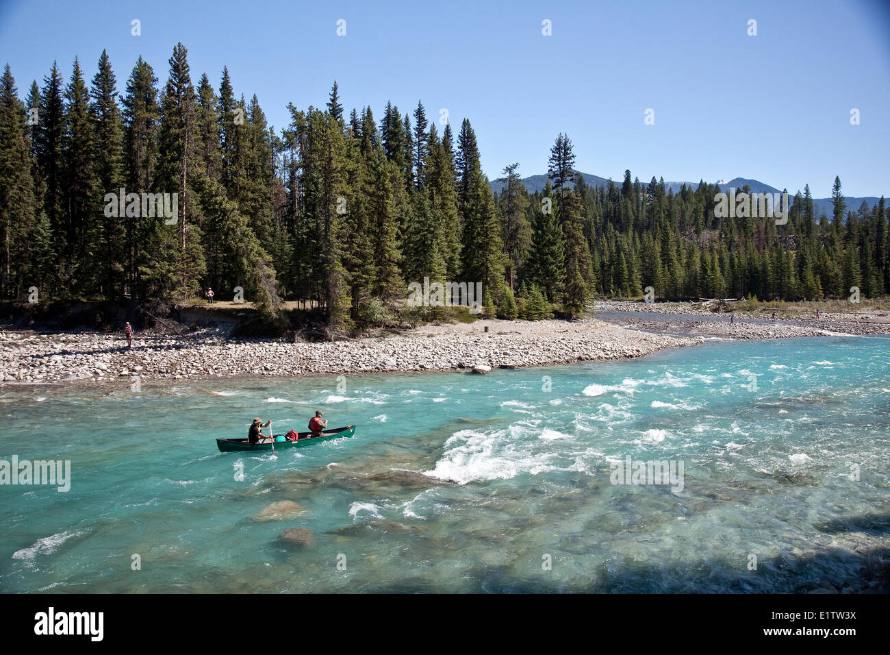 Two men paddle canoe on Kootenay River, Kootenay National Park, BC, Canada Stock Photo Alamy