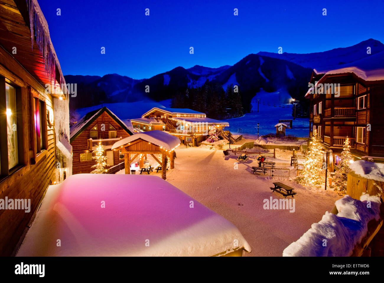 Base village at fernie alpine resort at night hires stock photography
