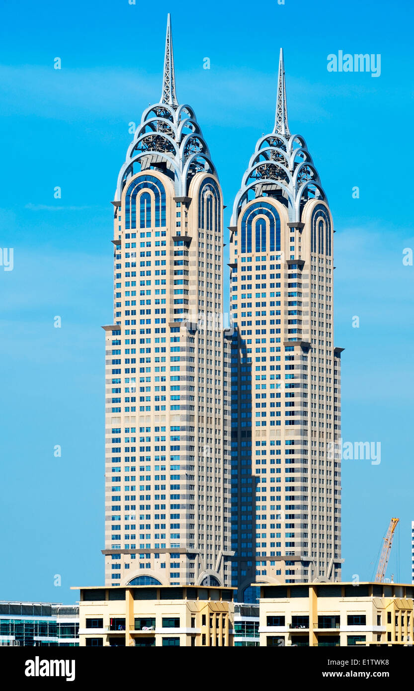 Reproduction skyscrapers of Chrysler Building in Dubai United Arab Emirates Stock Photo