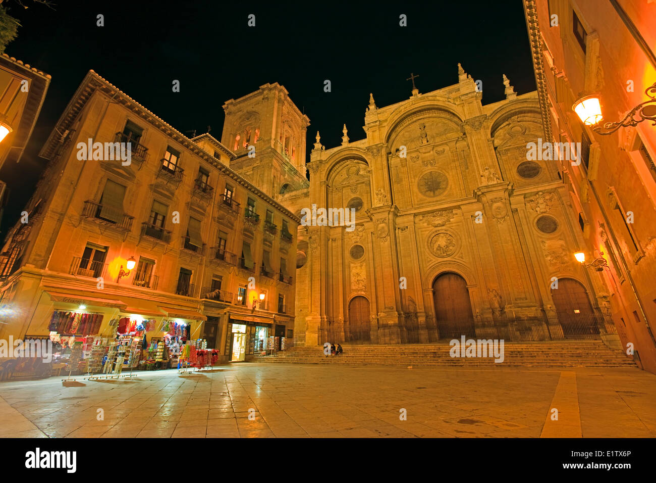 Facade of the Cathedral on Plaza de las Pasiegas at night, City of Granada, Province of Granada, Andalusia (Andalucia), Spain, E Stock Photo