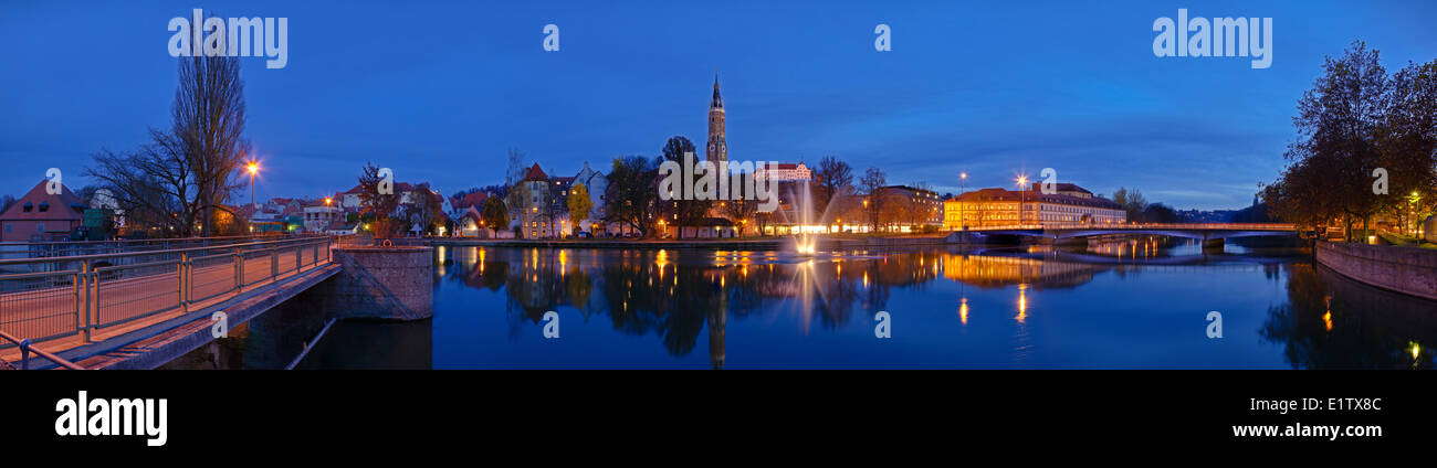 Panoramic photo the city Landshut in Lower Bavaria Germany including the famous Martinskirche the castle Burg Trausnitz. Stock Photo