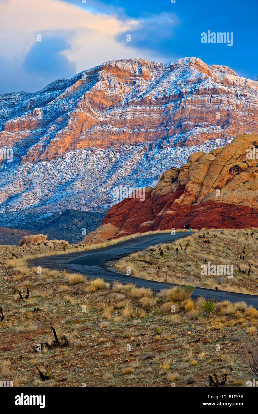 Spring Mountains Red Rock Canyon National Conservation Area Park road Red Rock Canyon National Conservation Area snow coverred Stock Photo