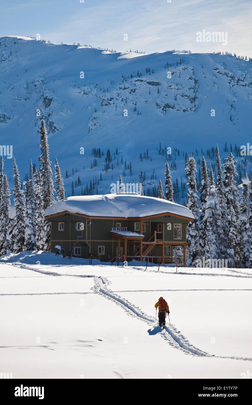 A man backcountry skiing at Sol Mountain Lodge, Monashee Backcountry, Revelstoke, BC Stock Photo