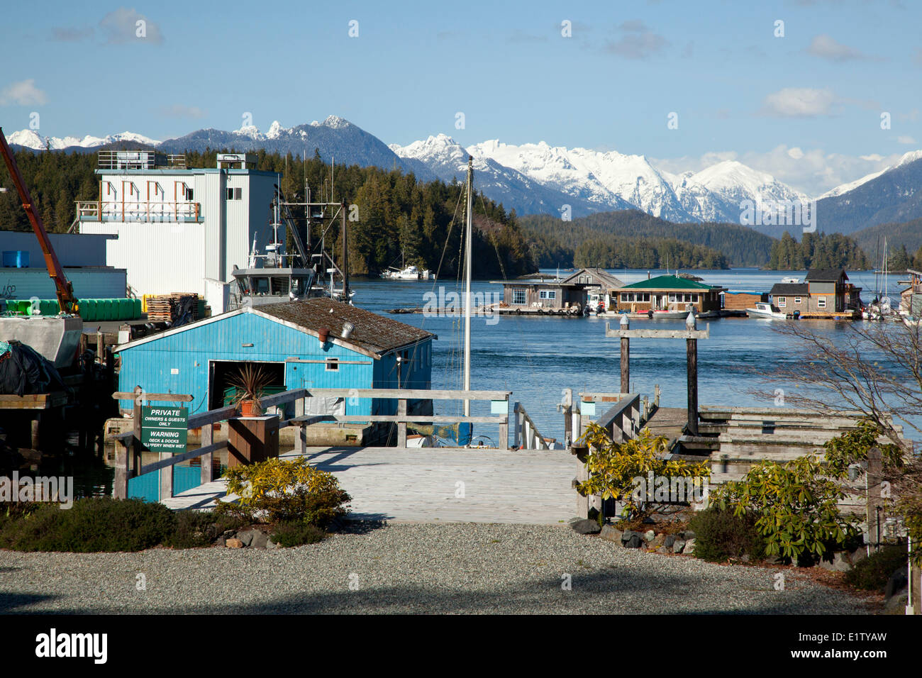 Docks and float homes in Tofino, British Columbia, Canada on Vancouver