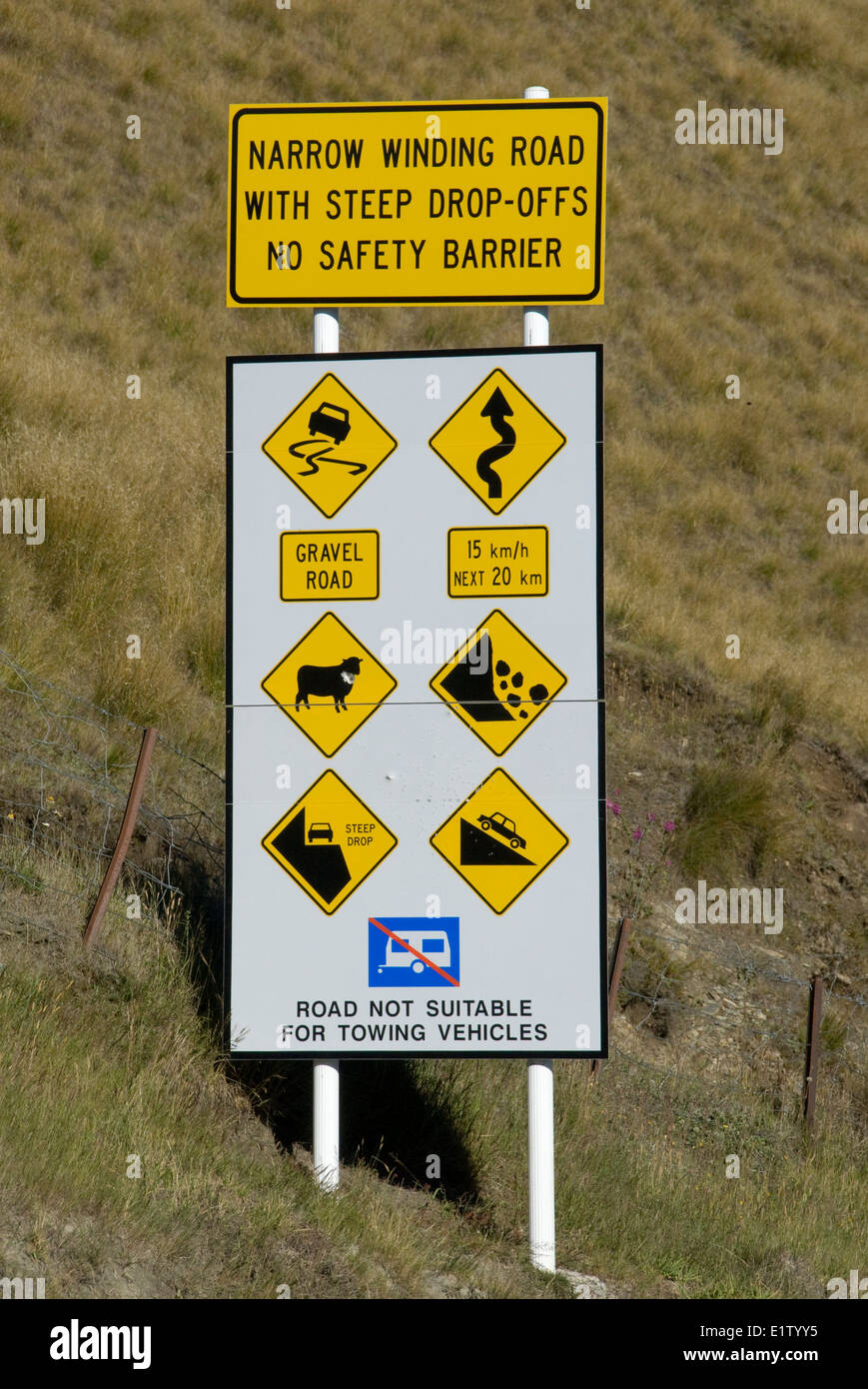 Sign at entrance to Skippers Road, near Queenstown, Otago, South Island, New Zealand Stock Photo