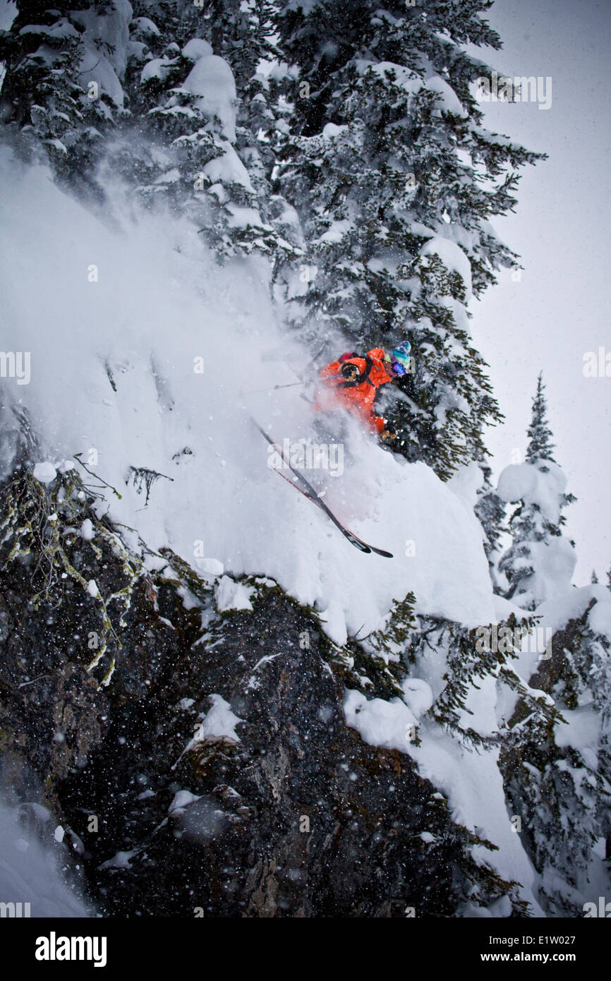 A male free skier in the Revelstoke Mtn Resort Backcountry, BC Stock Photo