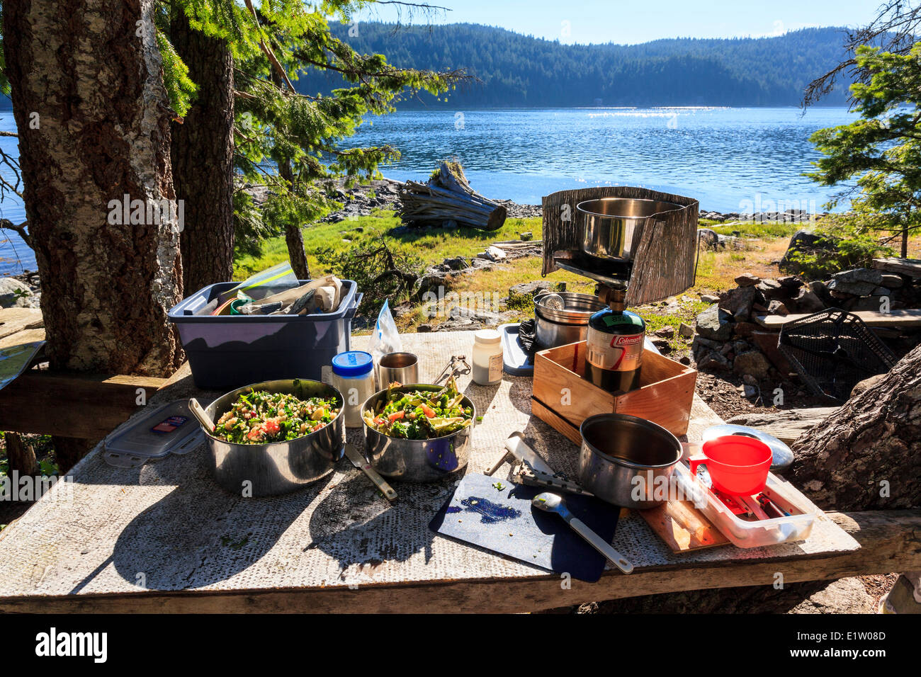 Kayakers prepare dinner at Freedom point on Read Island located between