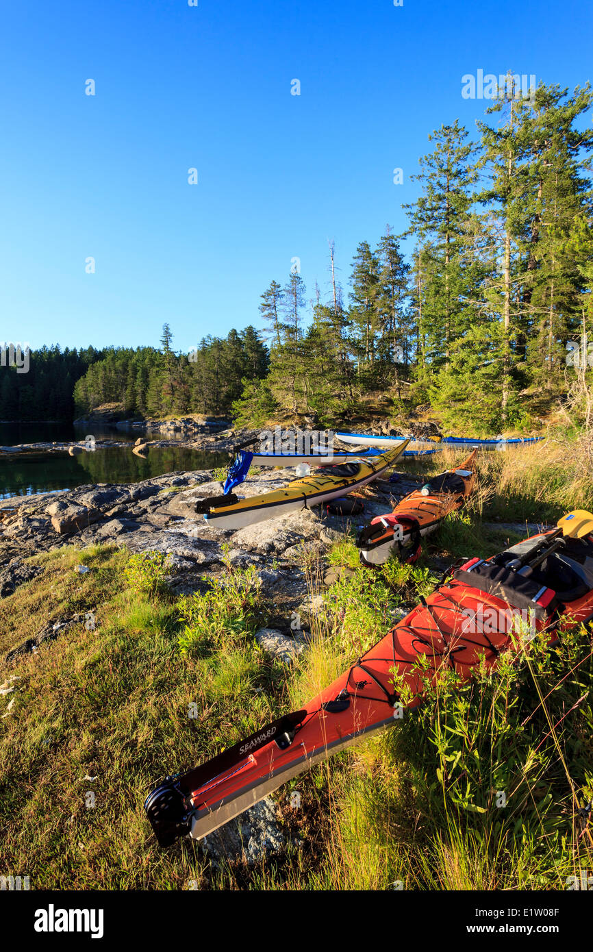 Octopus Point Bc Kayaks rest above the high tide mark on Octupus Island Provincial ...