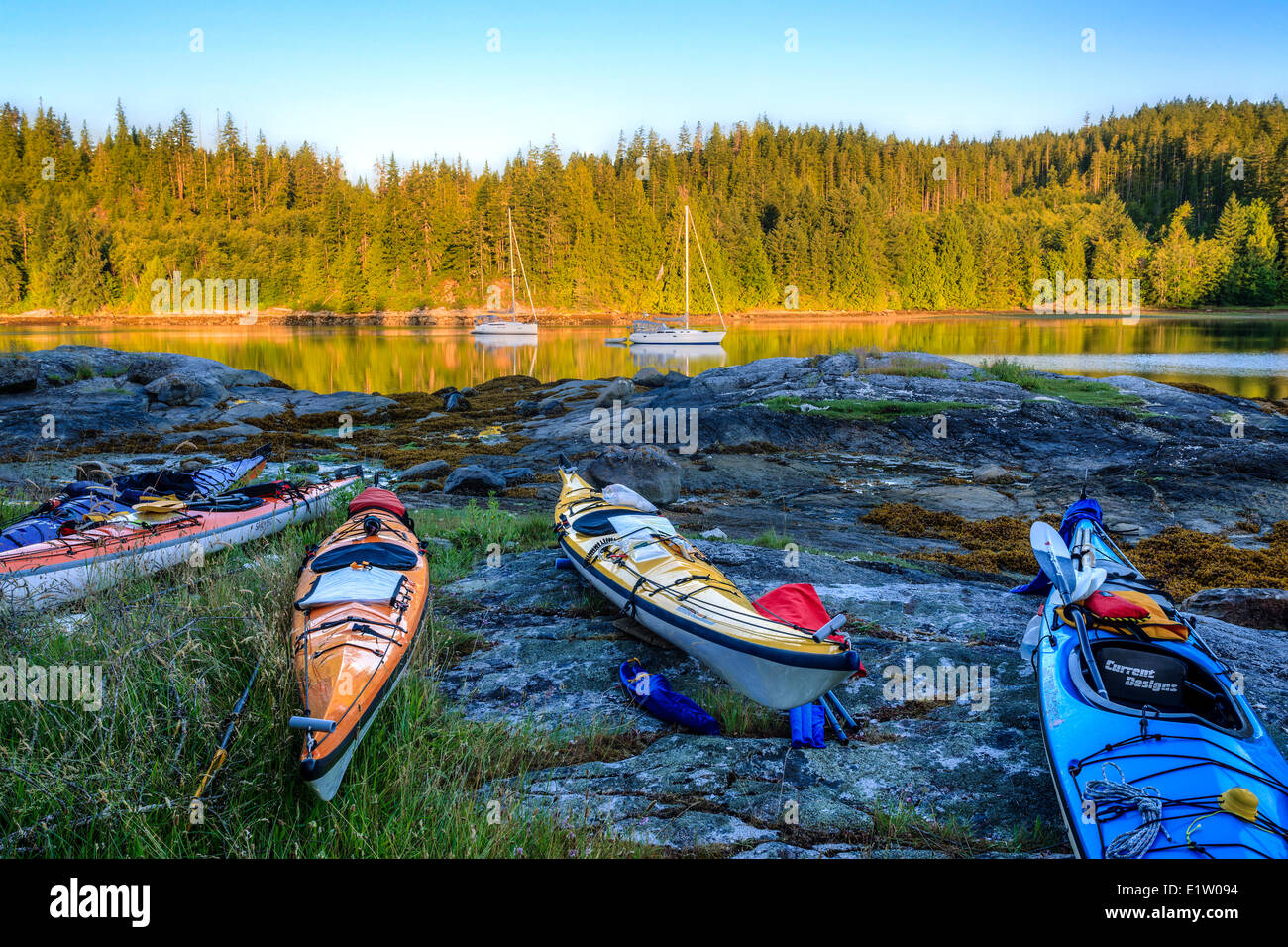 Octopus Point Bc Kayaks rest above the high tide mark on Octupus Island Provincial ...