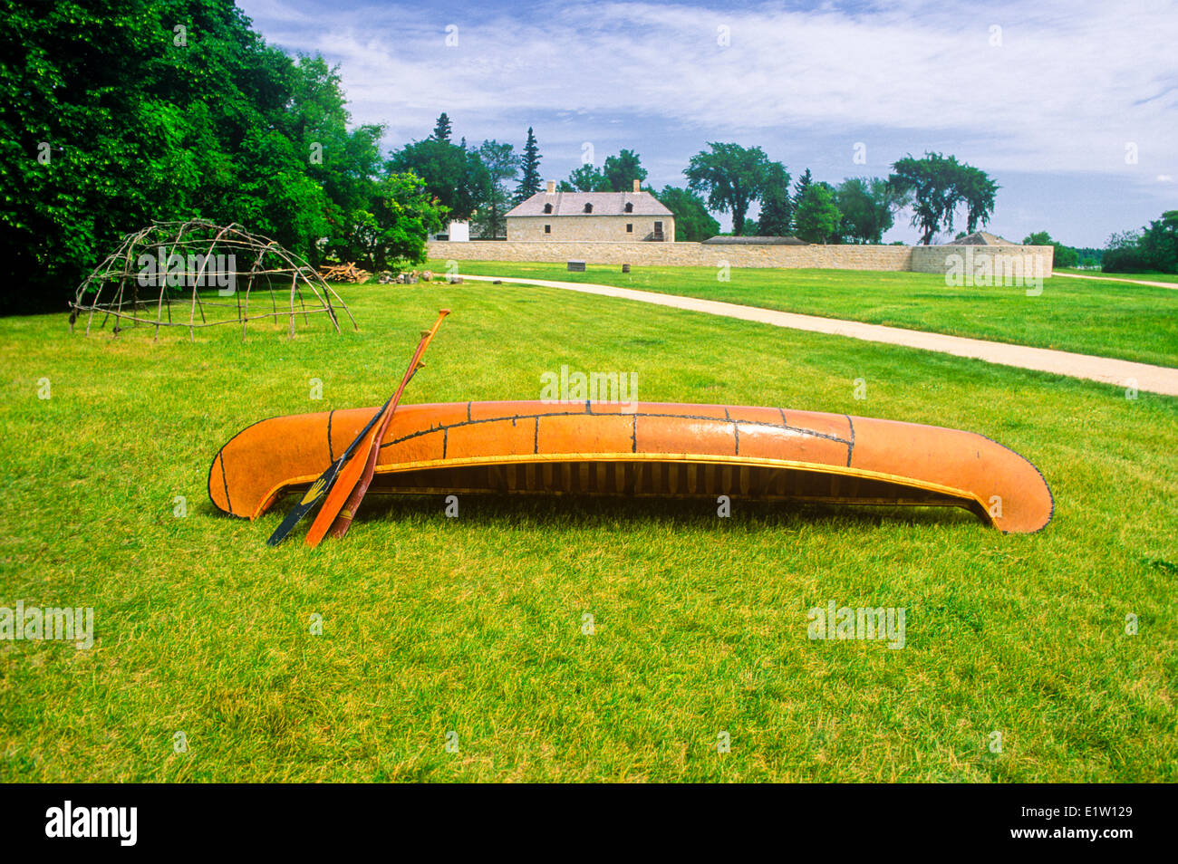 Birch bark canoe, Lower Fort Garry National Historic Site, Manitoba, Canada Stock Photo