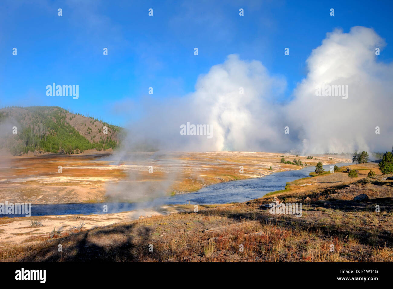 View of Midway Geyser Basin, Yellowstone National Park, Wyoming, USA Stock Photo