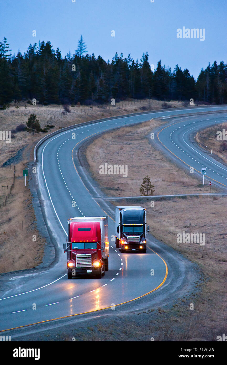 Transport trucks on the Coquihalla highway. Stock Photo