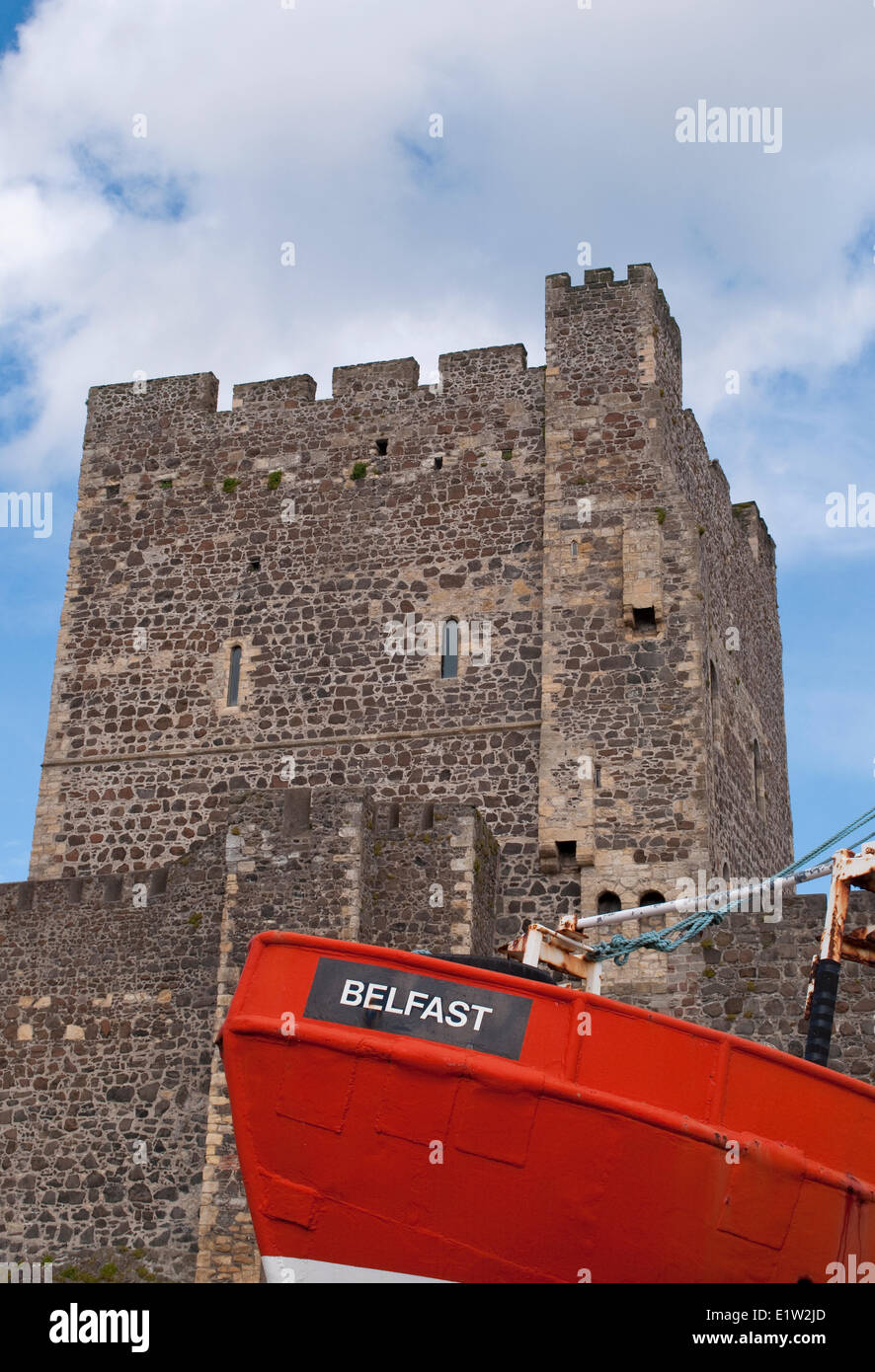 Fishboat Belfast, Carrickfergus Castle,  a Norman castle, Carrickfergus, Northern Ireland Stock Photo