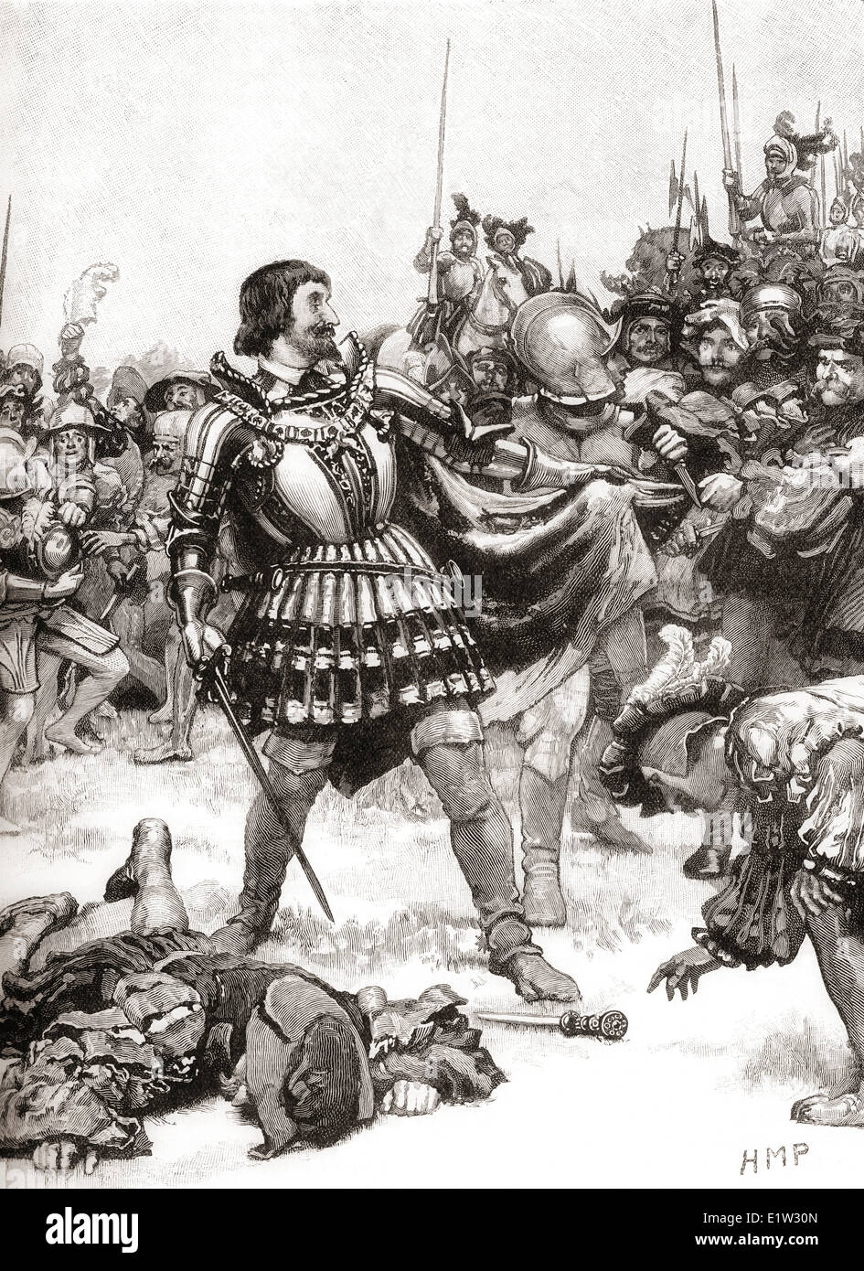 Francis I of France surrenders at The Battle of Pavia, 24 February 1525. Stock Photo
