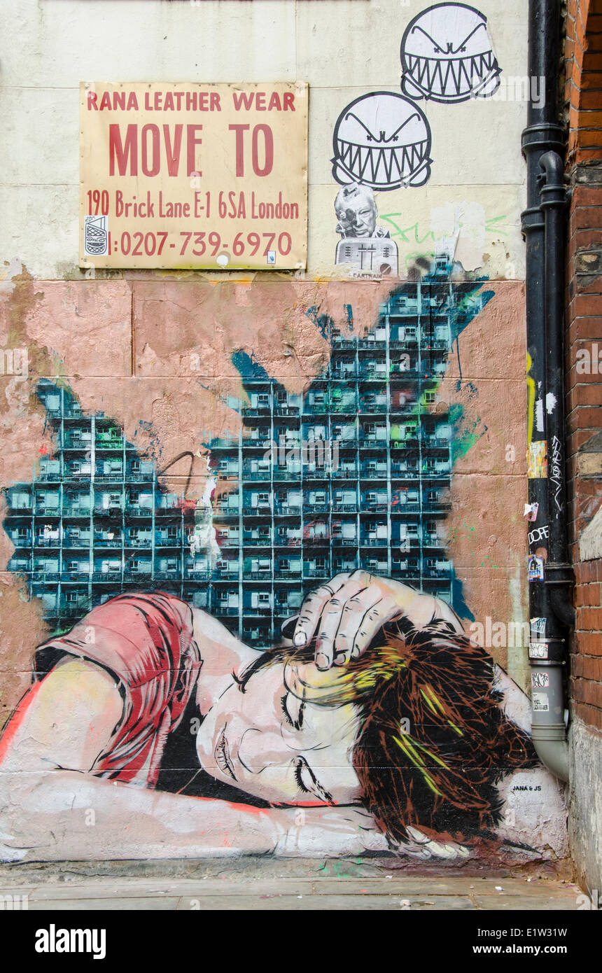 Street Art, near Brick Lane, Shoreditch, East London, England Stock Photo