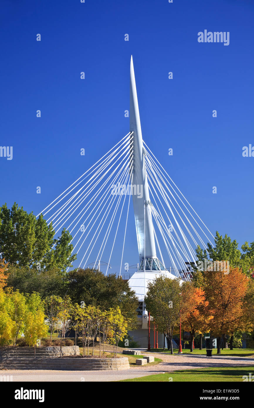 Esplanade Riel Bridge in autumn, The Forks, Winnipeg, Manitoba, Canada Stock Photo