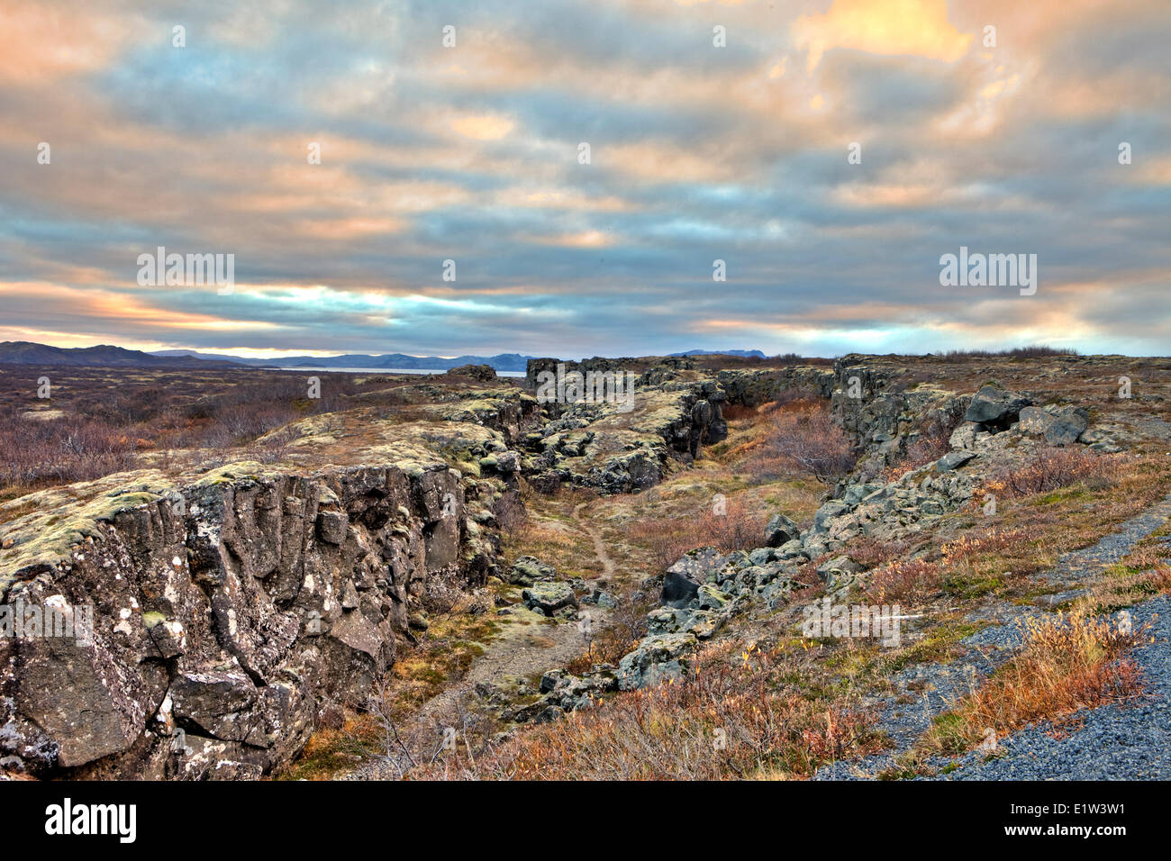 Pingvellir where the Eurasian and North American Plates meet, Iceland Stock Photo
