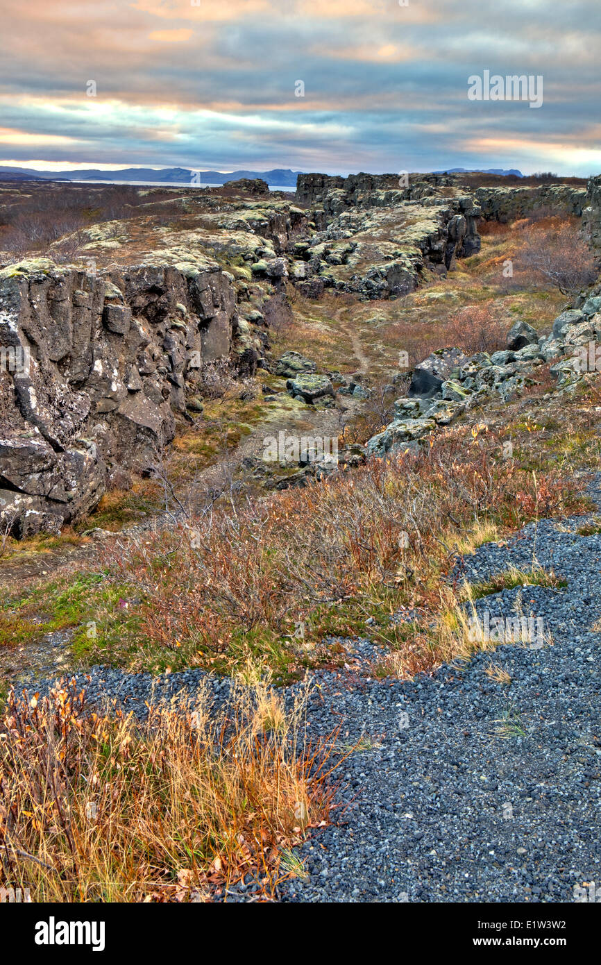Pingvellir where the Eurasian and North American Plates meet, Iceland Stock Photo