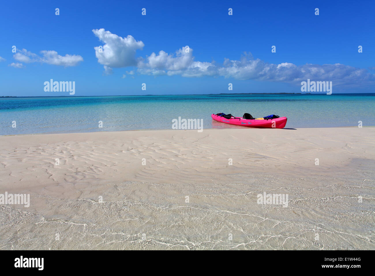 Kayak on Beach,  Eleuthera, Bahamas Stock Photo