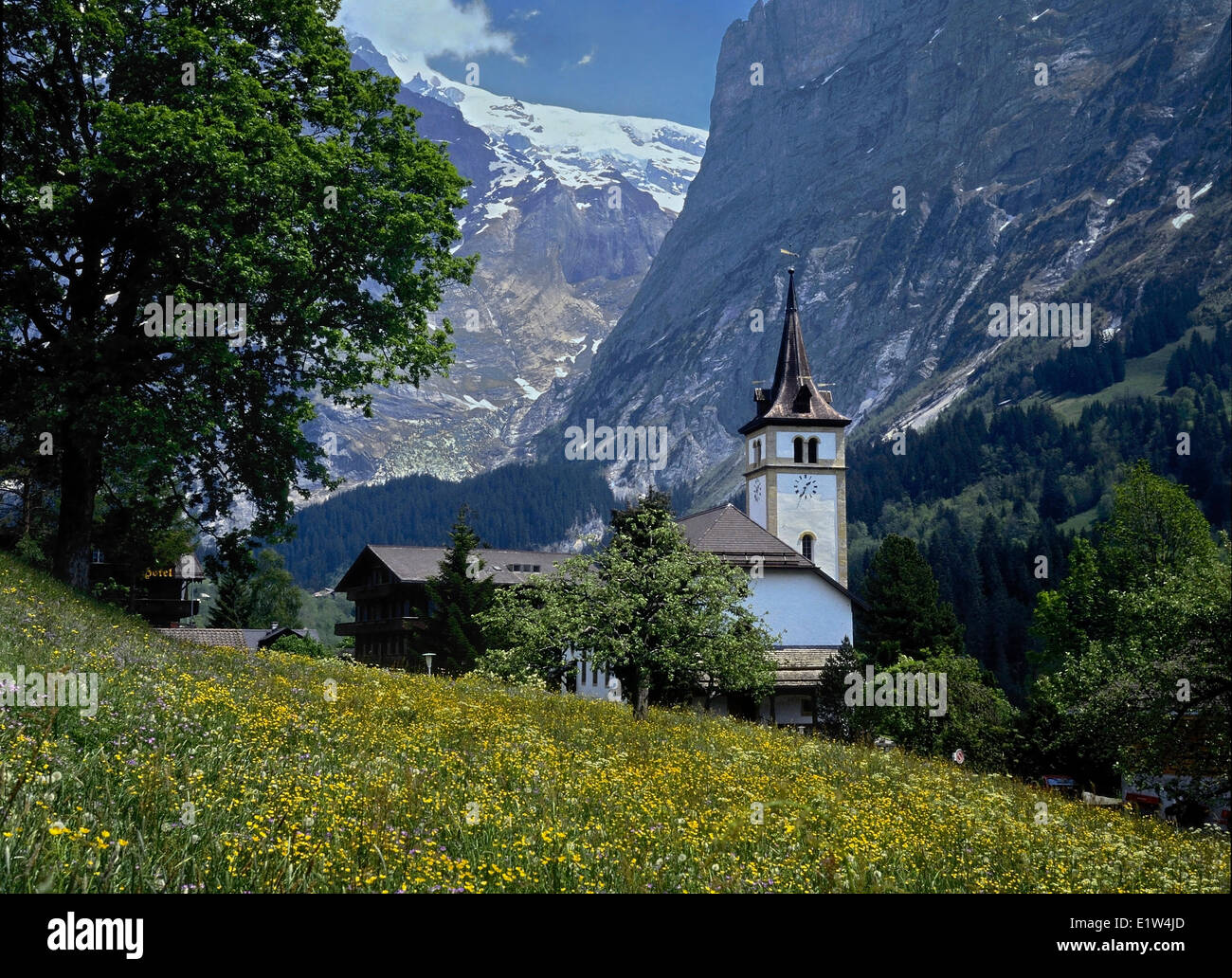 Grindelwald, church and Eiger Mountain, Bernese Oberland, Switzerland main image 1